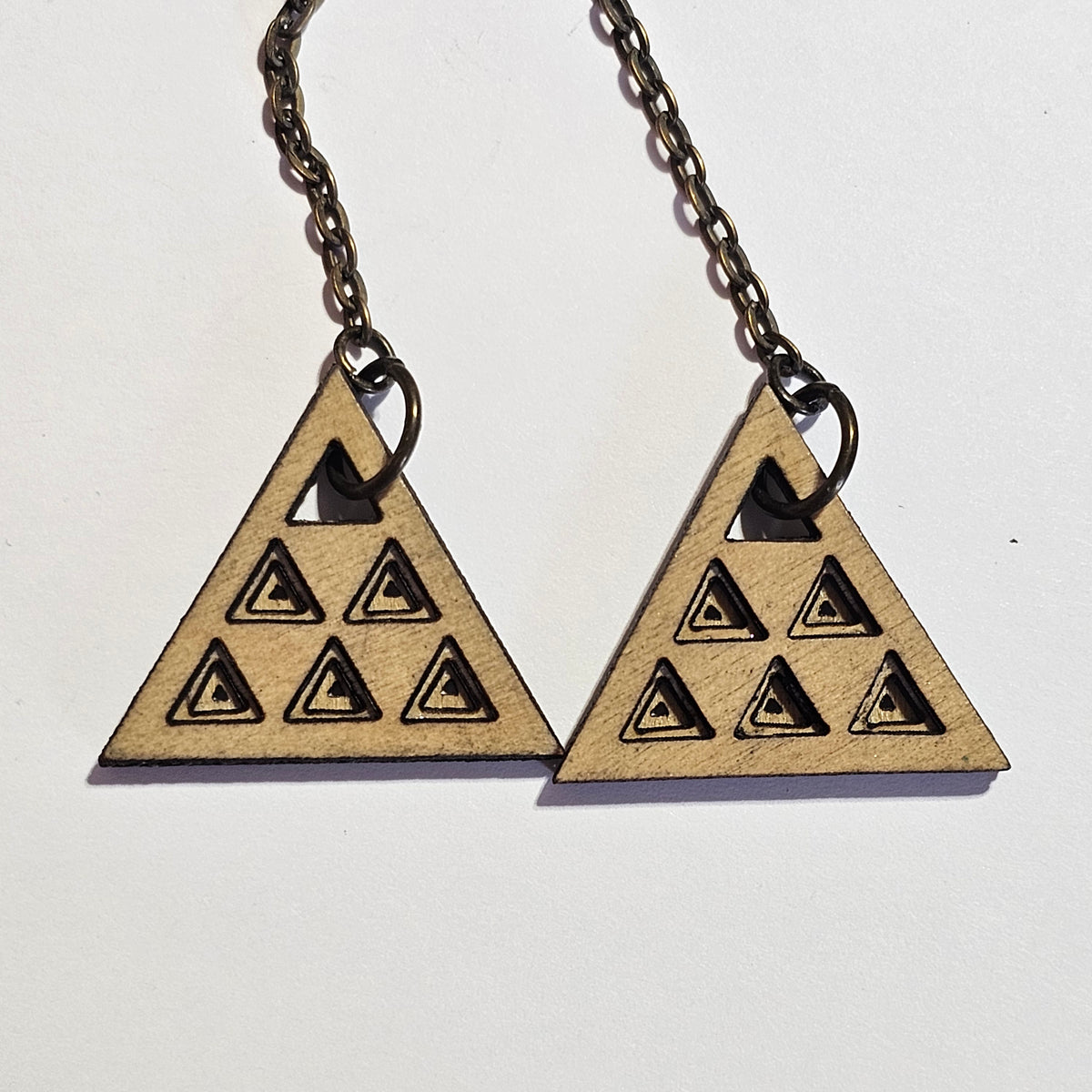 Handmade Long Dangle Pierced Triangle Geometric Earrings Stamped Evil