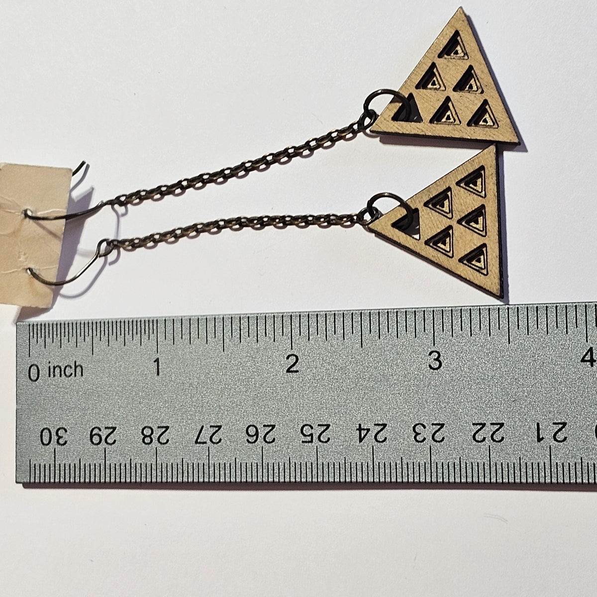 Handmade Long Dangle Pierced Triangle Geometric Earrings Stamped Evil