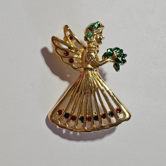 Gold-tone Rhinestone Angel Vintage Brooch Pin