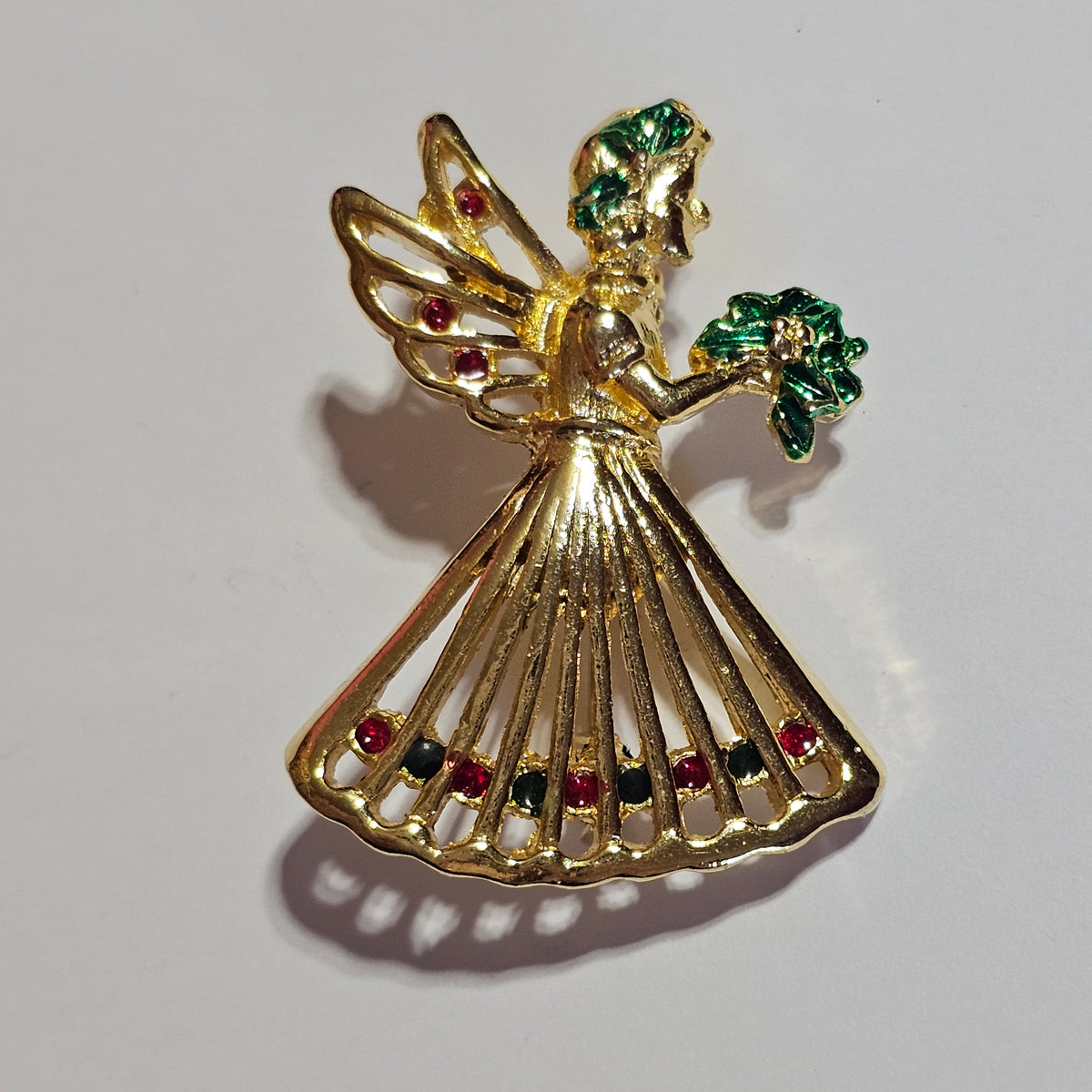 Gold-tone Rhinestone Angel Vintage Brooch Pin