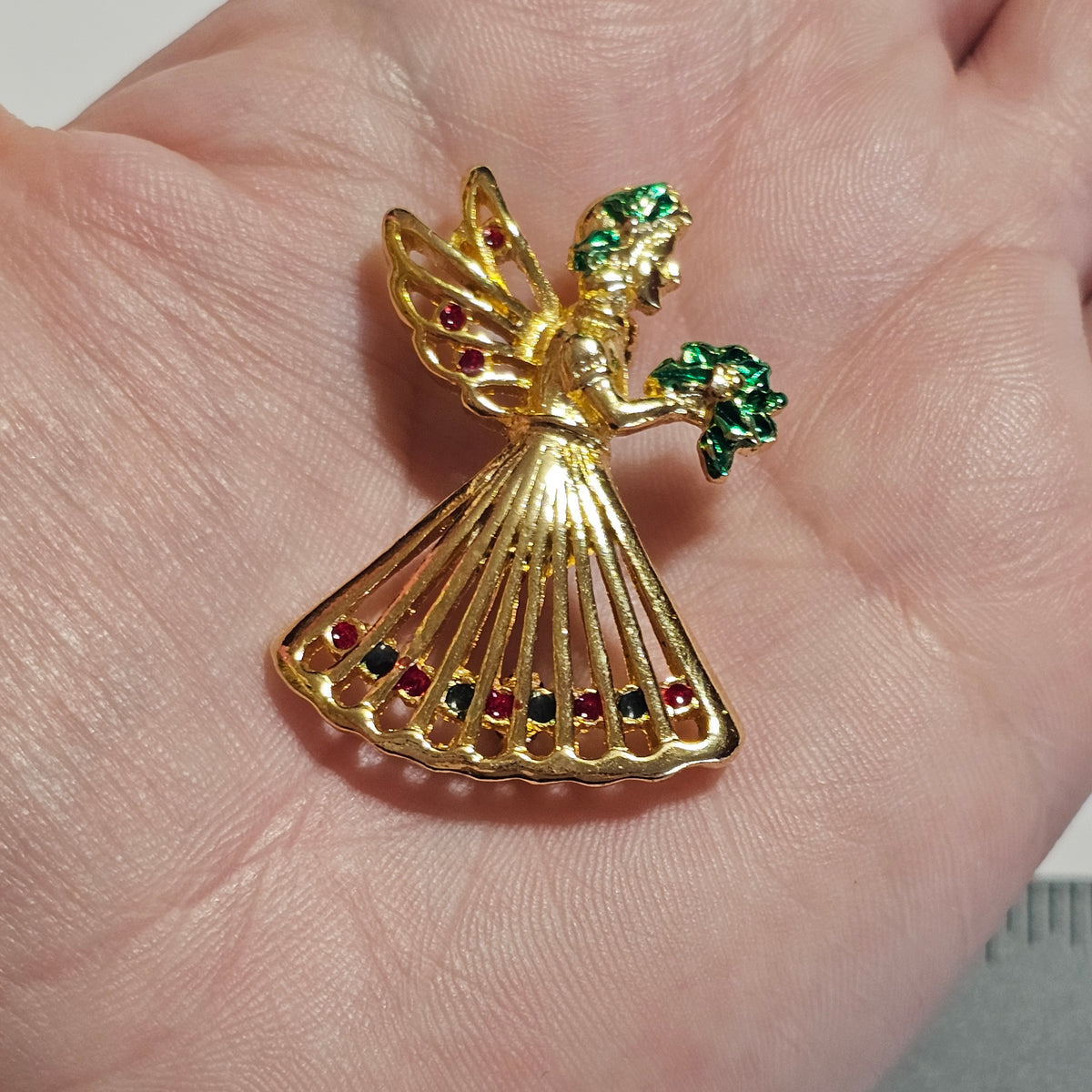 Gold-tone Rhinestone Angel Vintage Brooch Pin