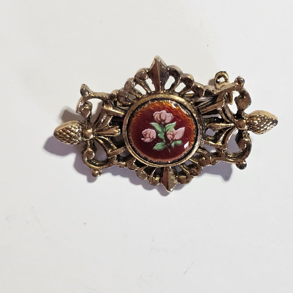 Guilloche Flower Ornate Bar Pin Brooch Renaissance Vintage