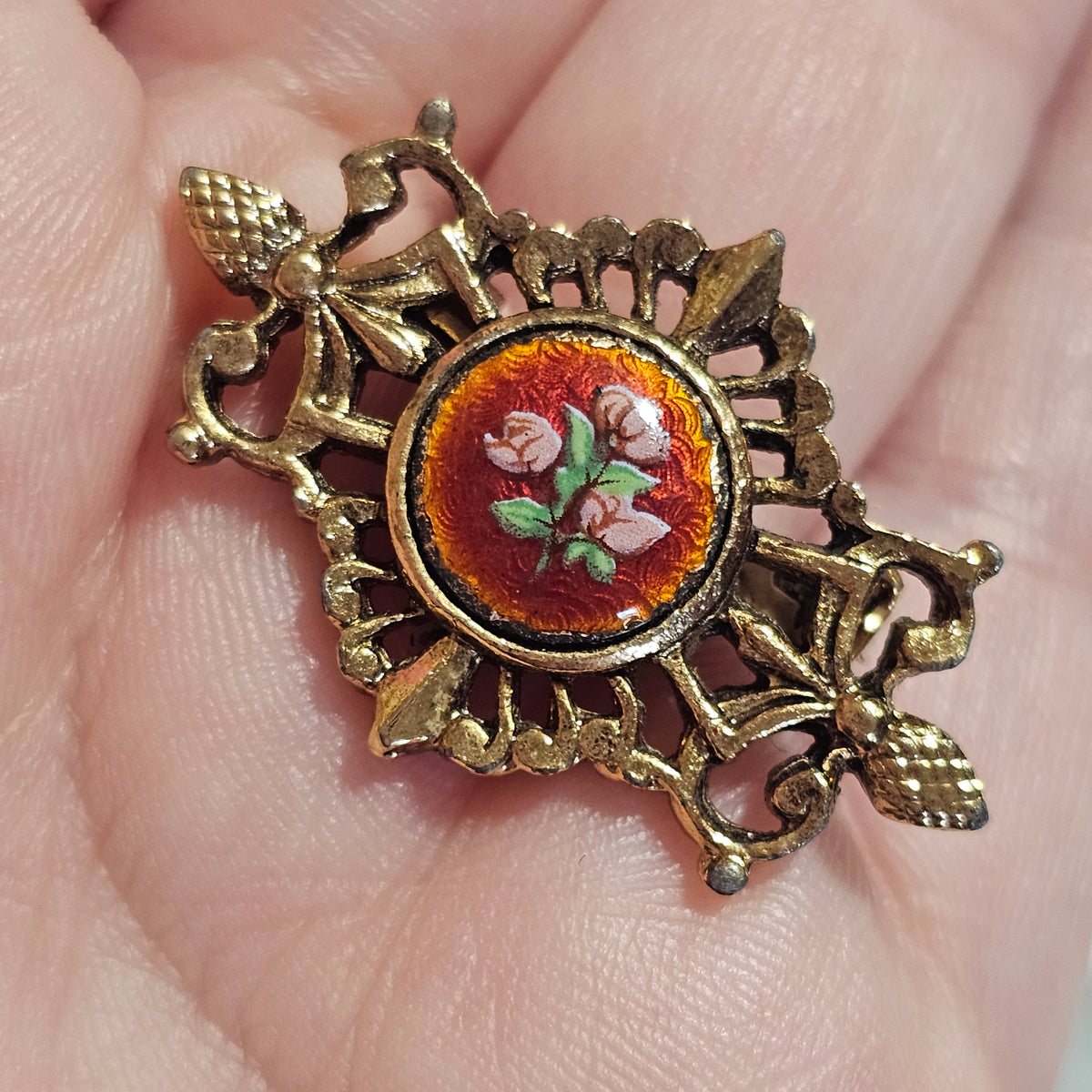 Guilloche Flower Ornate Bar Pin Brooch Renaissance Vintage