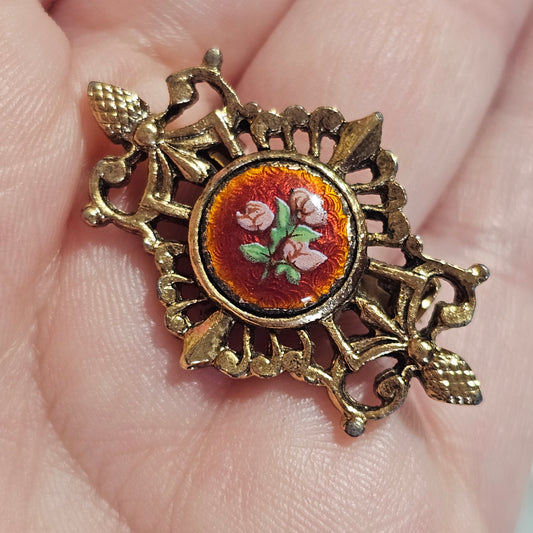 Guilloche Flower Ornate Bar Pin Brooch Renaissance Vintage