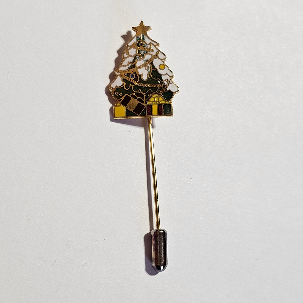 Christmas Tree Gift Present Hat Stick Pin Gold-tone Vintage