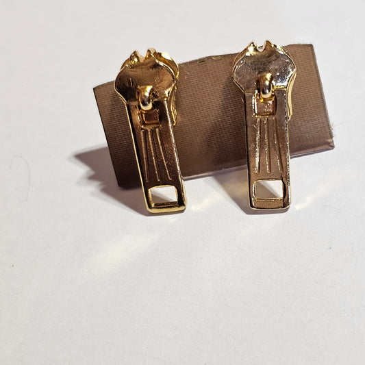 Gold-tone Zipper Earrings Pierced Vintage Unique