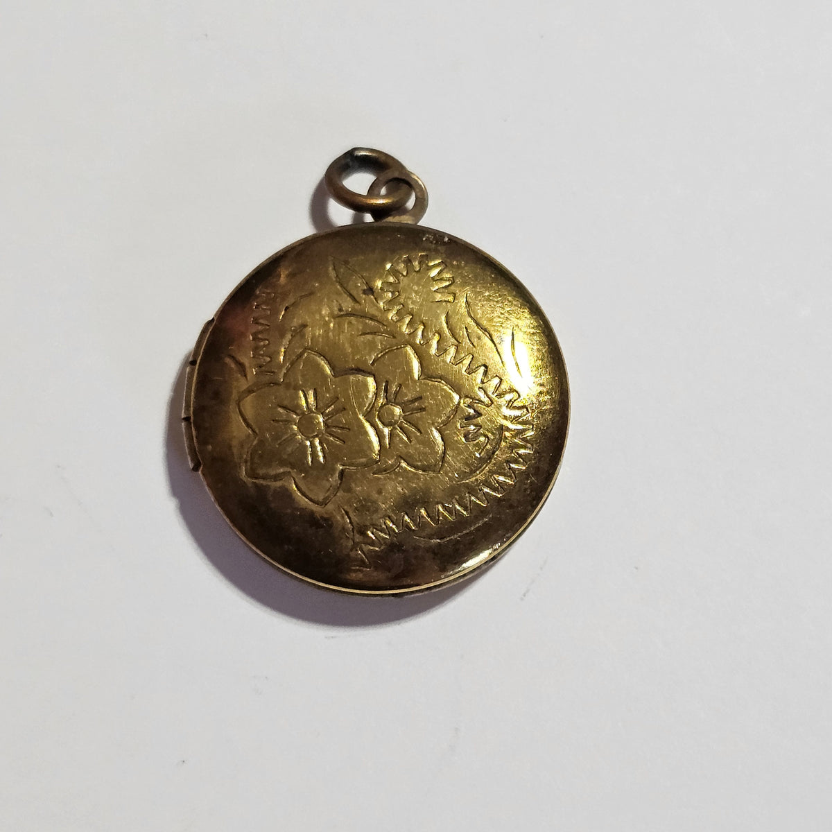 Engraved Floral Round Brass Locket Pendant Vintage