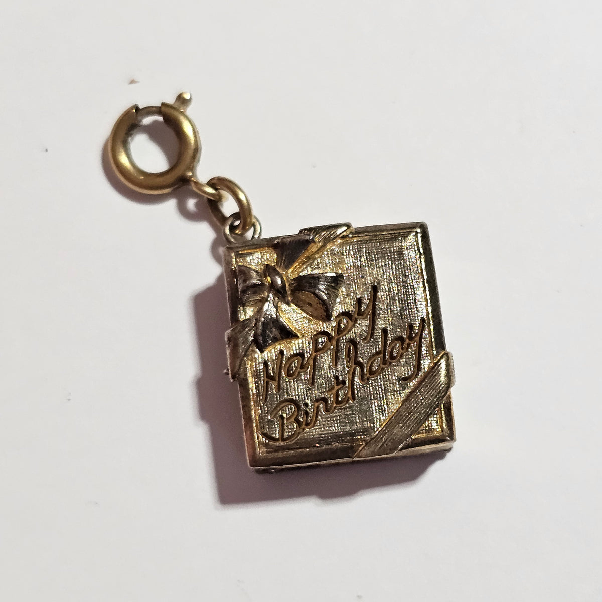 Small Gold-tone Happy Birthday Book Opens Flower Charm Vintage Monet