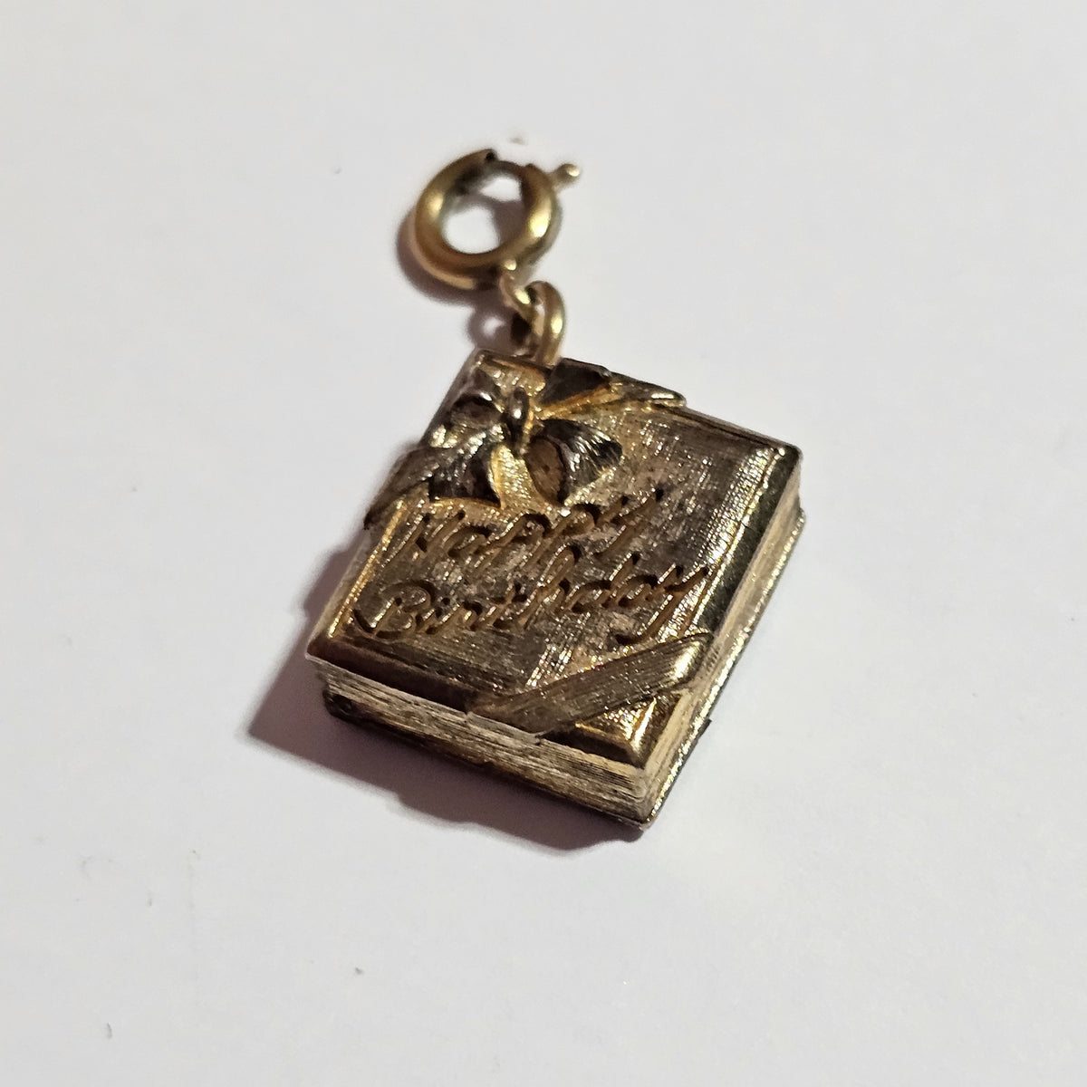 Small Gold-tone Happy Birthday Book Opens Flower Charm Vintage Monet