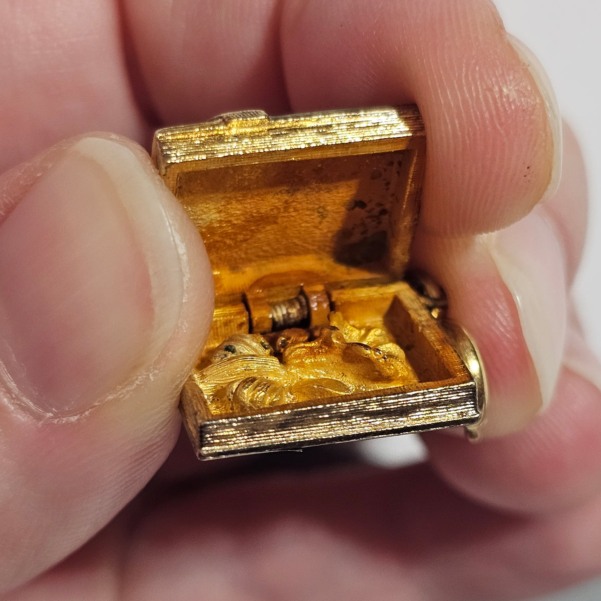 Small Gold-tone Happy Birthday Book Opens Flower Charm Vintage Monet