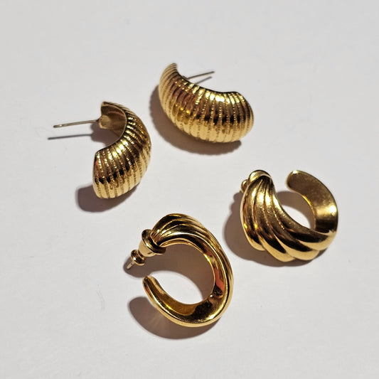 Set of 2 Monet Gold-tone Hoop Pierced Earrings Vintage Signed