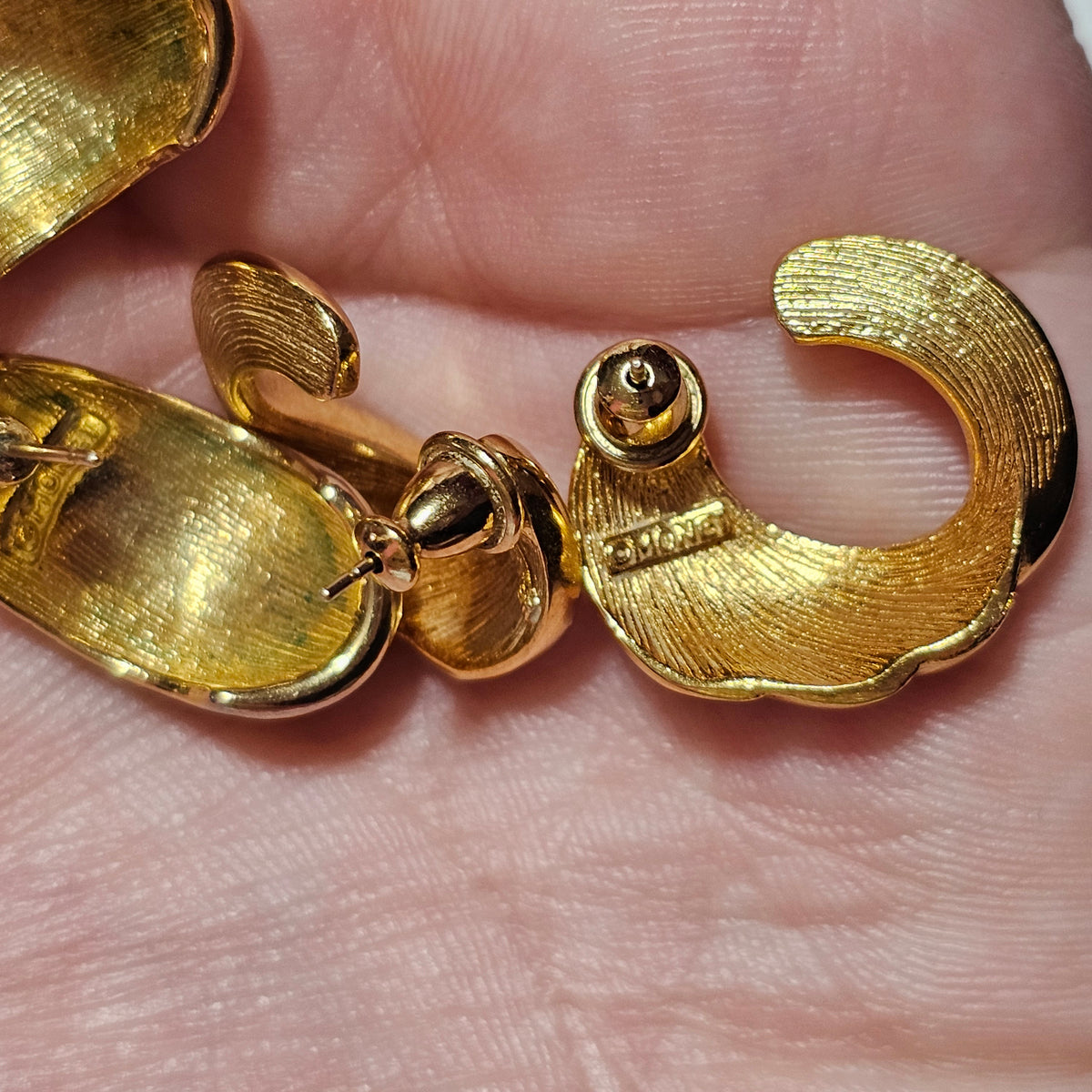 Set of 2 Monet Gold-tone Hoop Pierced Earrings Vintage Signed