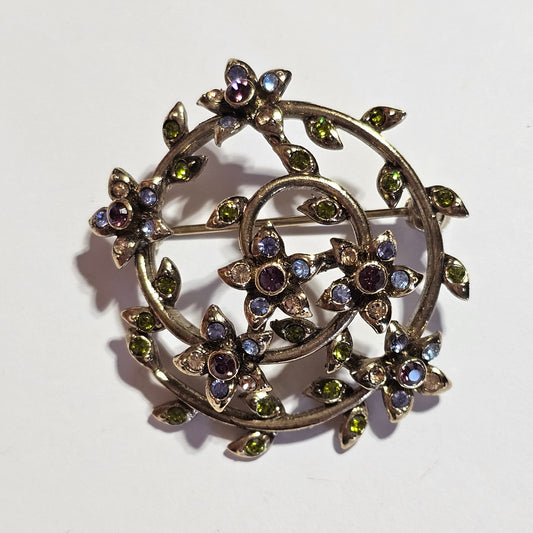 Monet Gold-tone Spiral Floral Rhinestone Brooch Pin Vintage Signed