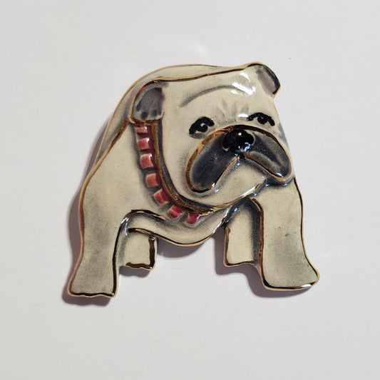 Enamel Painted Ceramic French Bulldog Brooch Pin Vintage