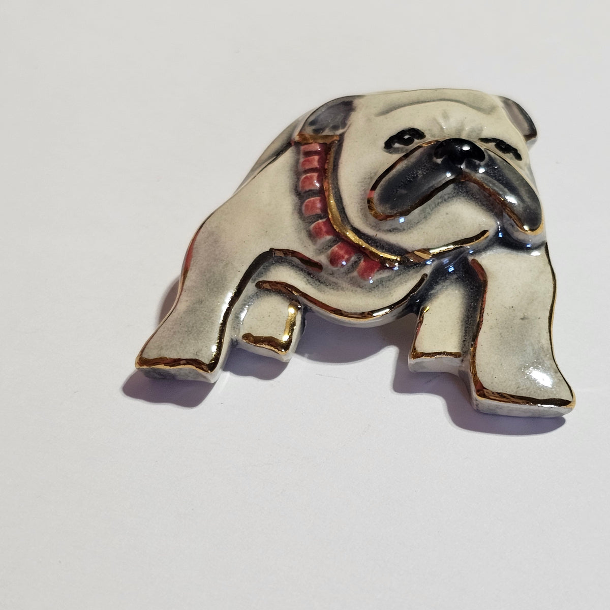 Enamel Painted Ceramic French Bulldog Brooch Pin Vintage