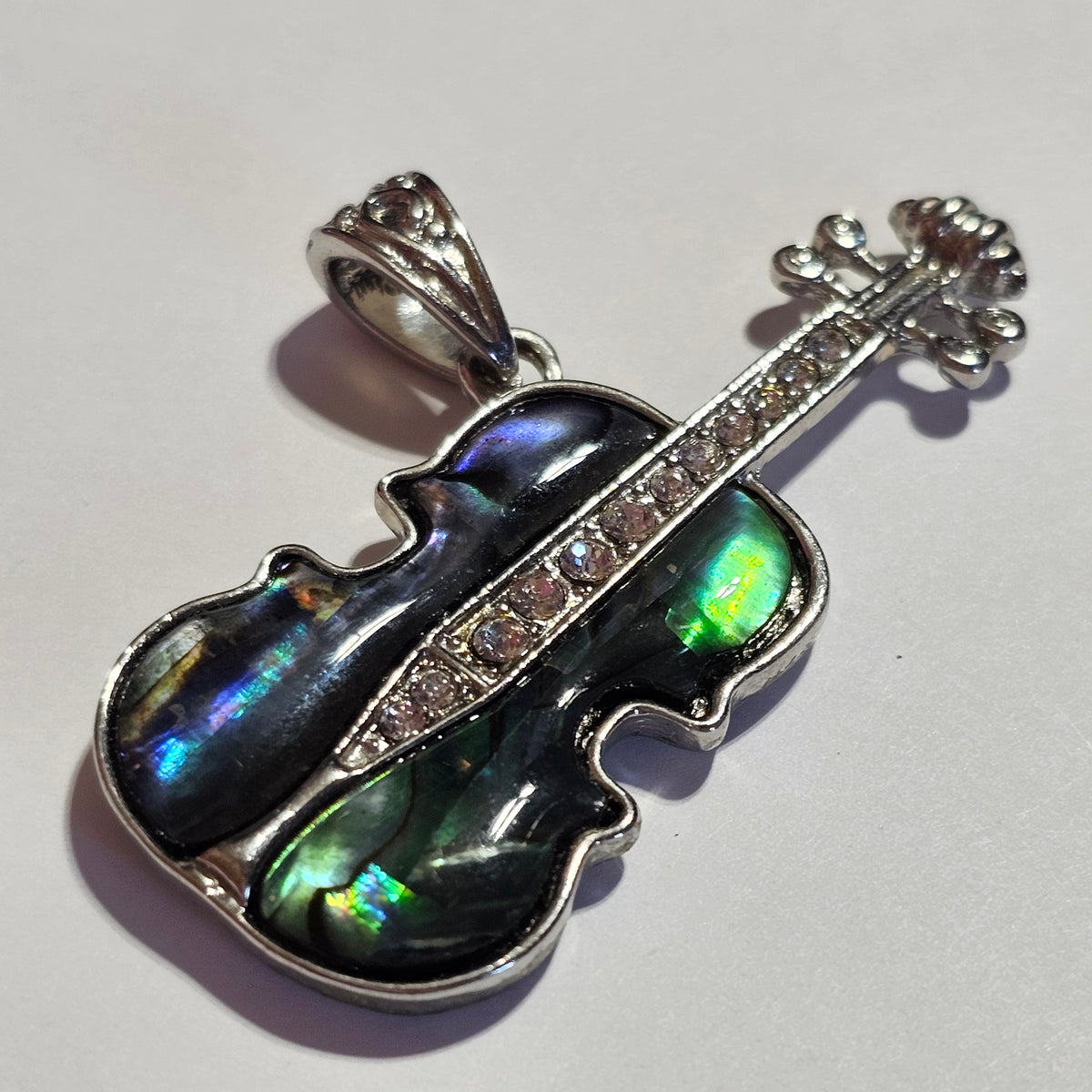 Silver-tone Abalone Guitar Musical Pendant