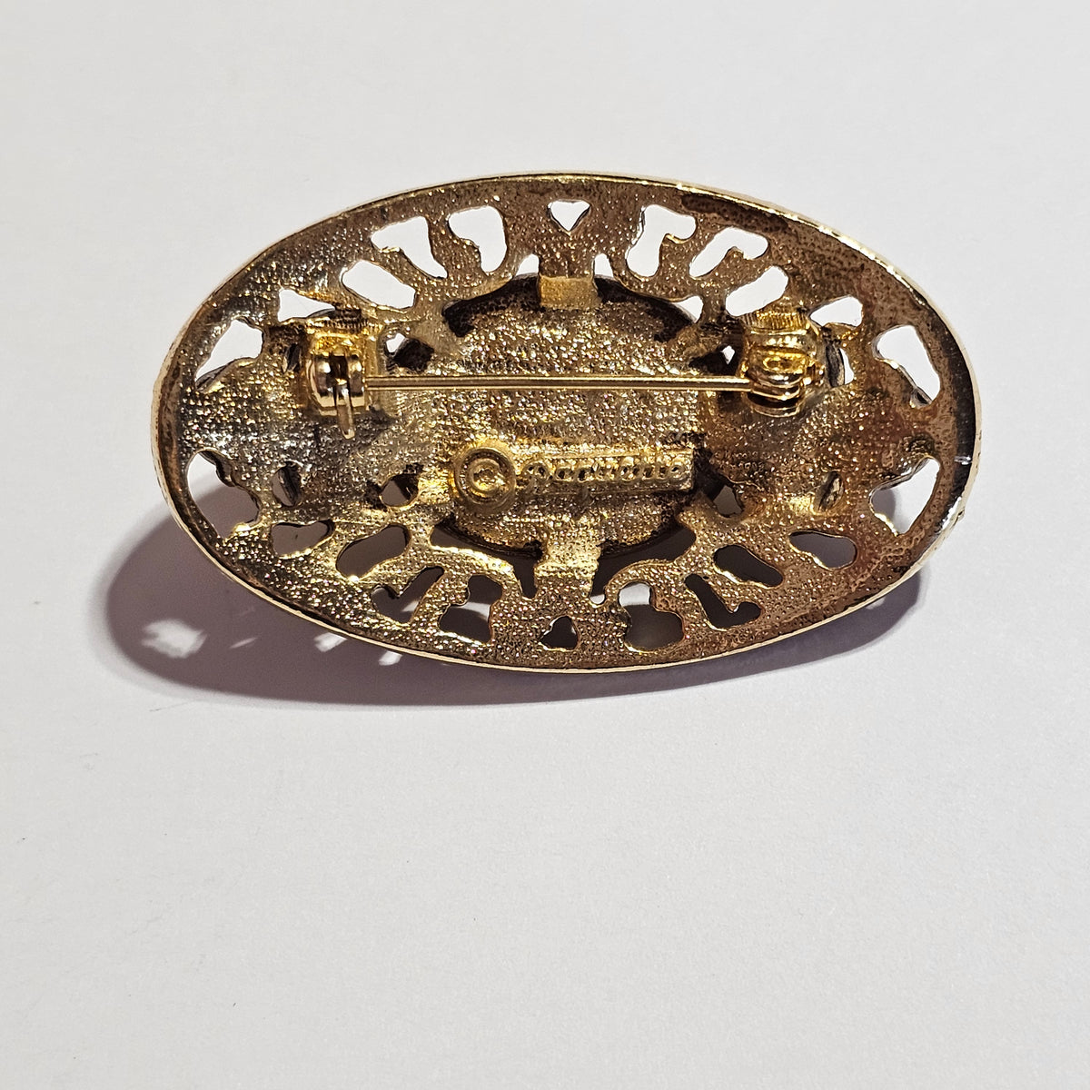 Faux Pearl Gold-tone Filigree Oval Brooch Pin Vintage Signed Paquette