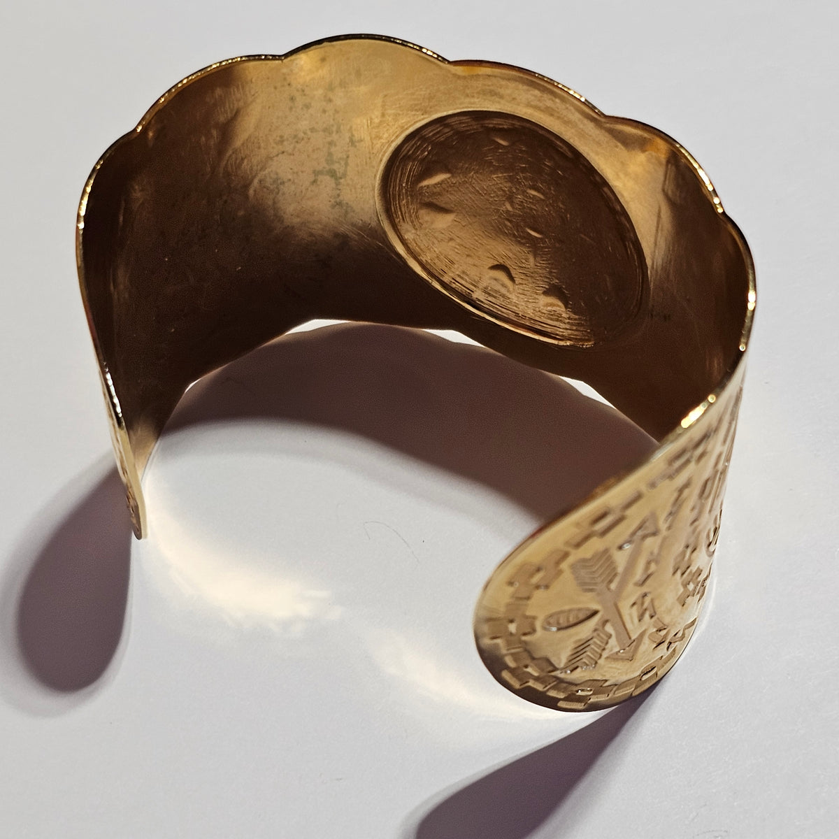 Maltese Cross Aztec Design Gold Plated Chunky Cuff Bracelet