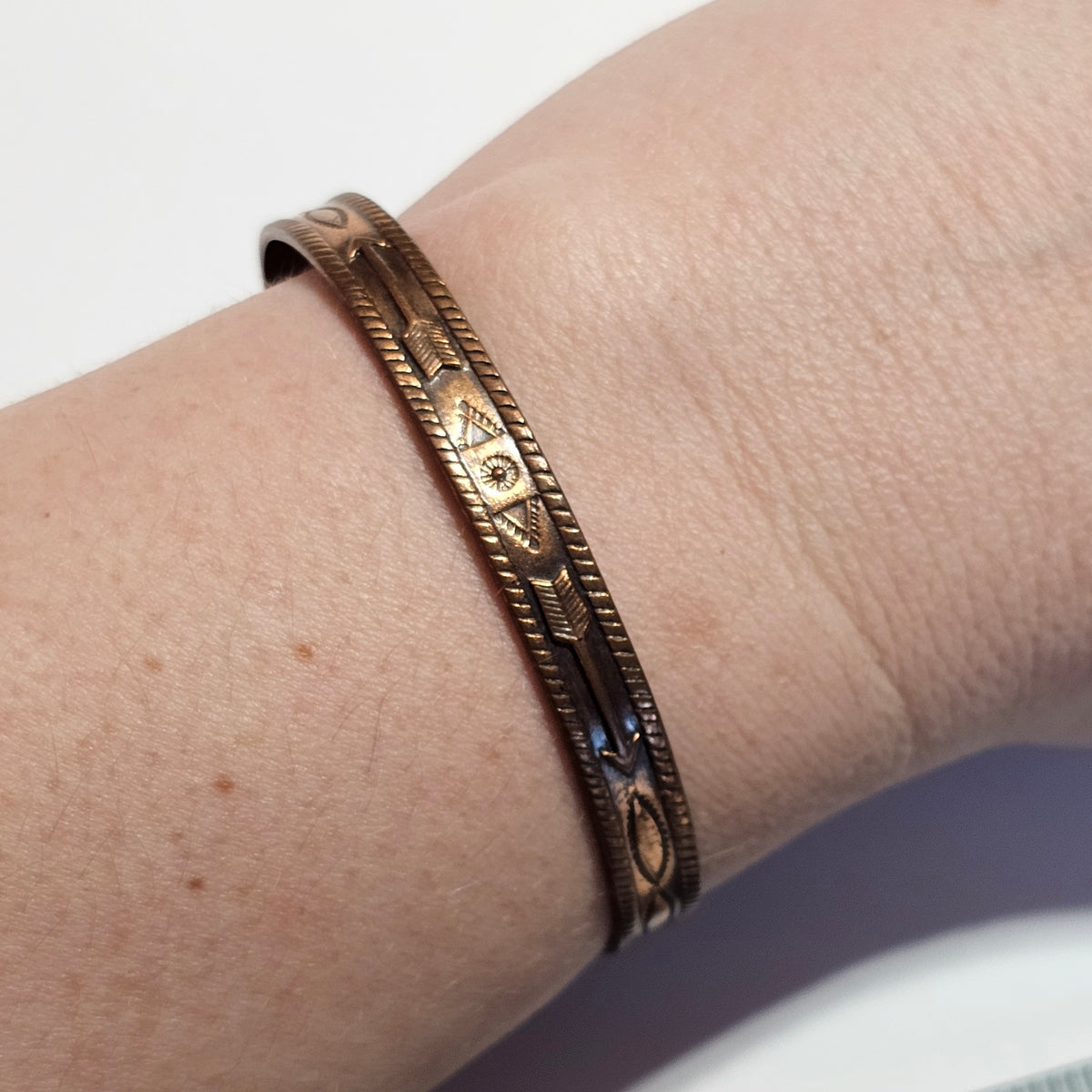 Arrow Etched Design Solid Copper Native Cuff Bracelet Unisex
