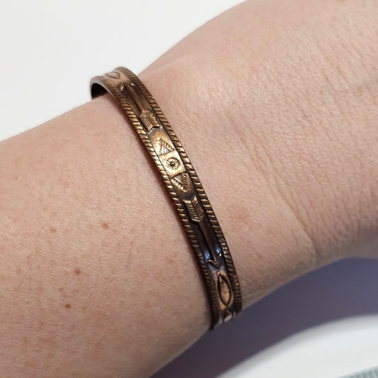 Arrow Etched Design Solid Copper Native Cuff Bracelet Unisex