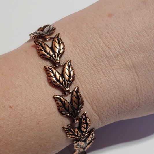Linked Leaf Design Solid Copper Bracelet Vintage