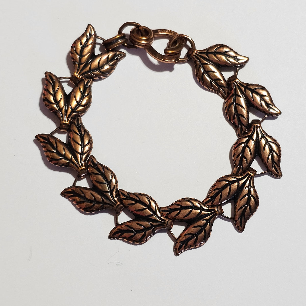 Linked Leaf Design Solid Copper Bracelet Vintage