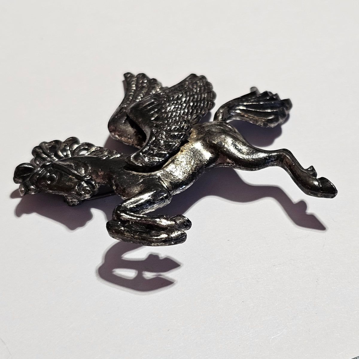 Silver-tone Pegasus Winged Horse Flying Brooch Vintage Signed