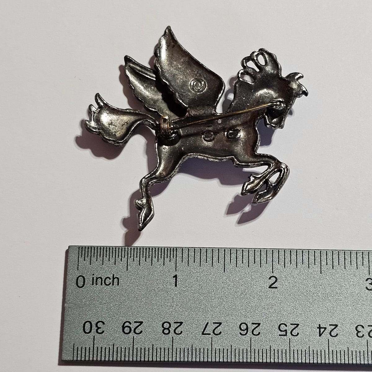 Silver-tone Pegasus Winged Horse Flying Brooch Vintage Signed