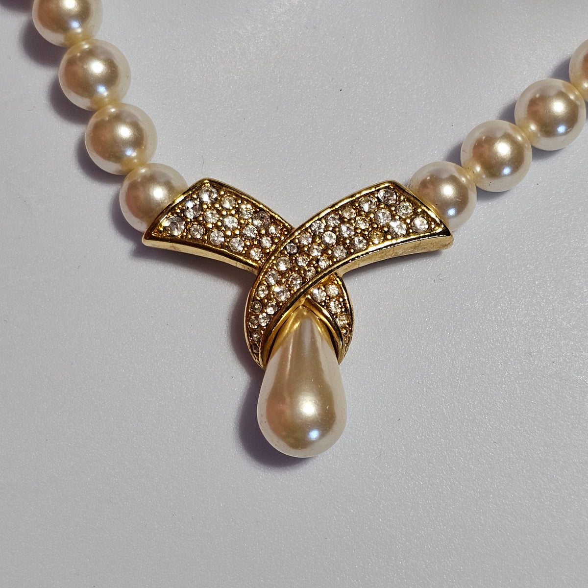 Napier Vintage Wedding Style Gold-Tone Crystal Faux Pearl Collar Statement Necklace