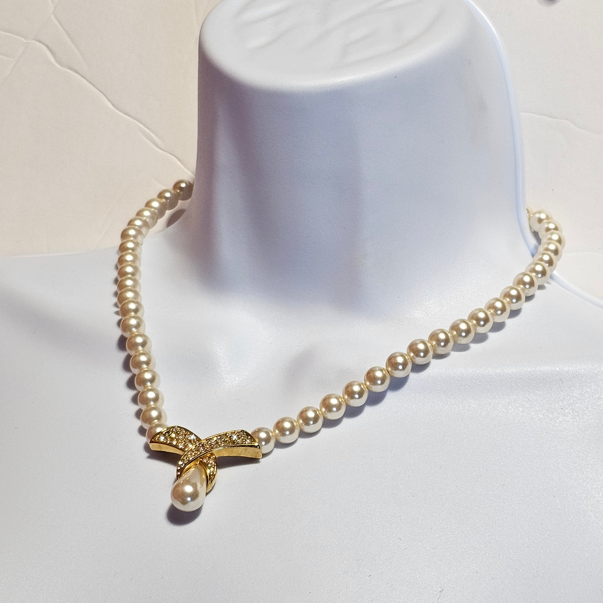 Napier Vintage Wedding Style Gold-Tone Crystal Faux Pearl Collar Statement Necklace