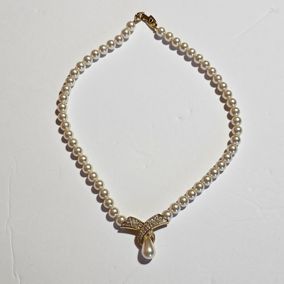 Napier Vintage Wedding Style Gold-Tone Crystal Faux Pearl Collar Statement Necklace