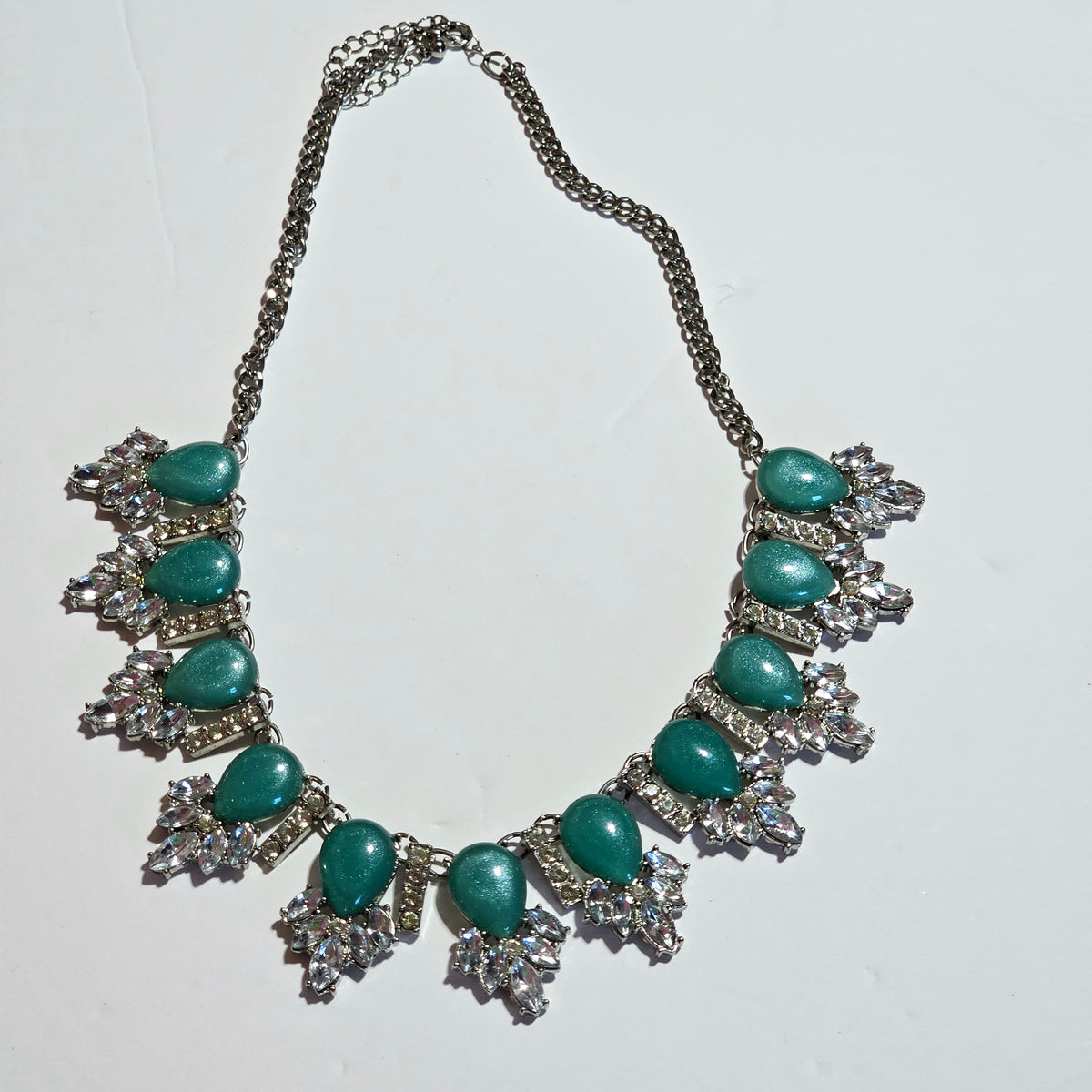 Rhinestone Green Glitter Acrylic Silver-tone Statement Necklace