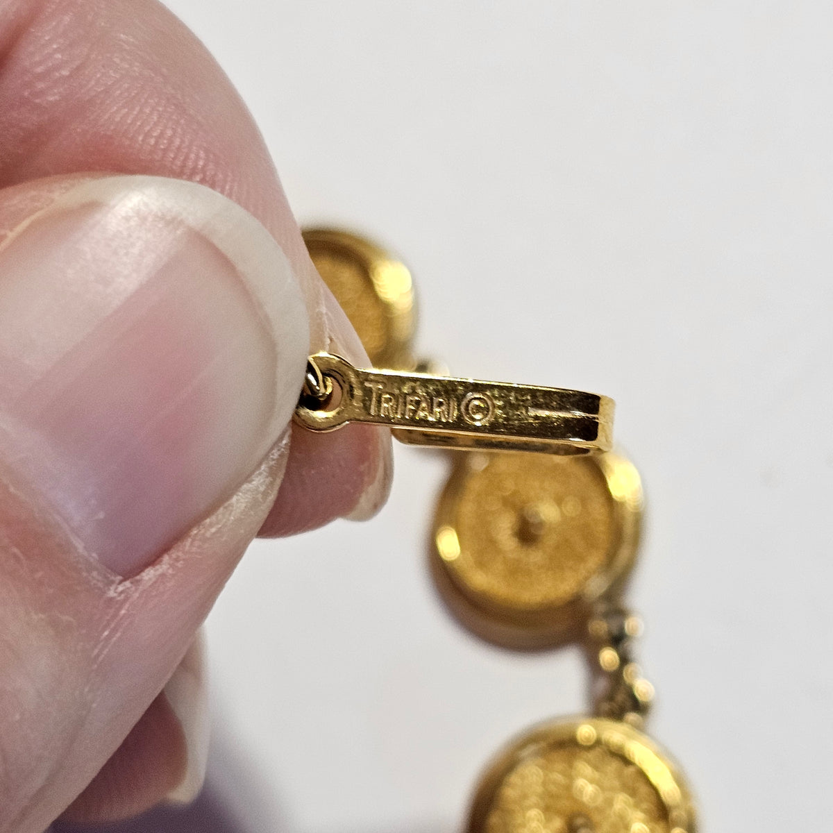 Trifari Round Disc Gold-tone Vintage Station Necklace