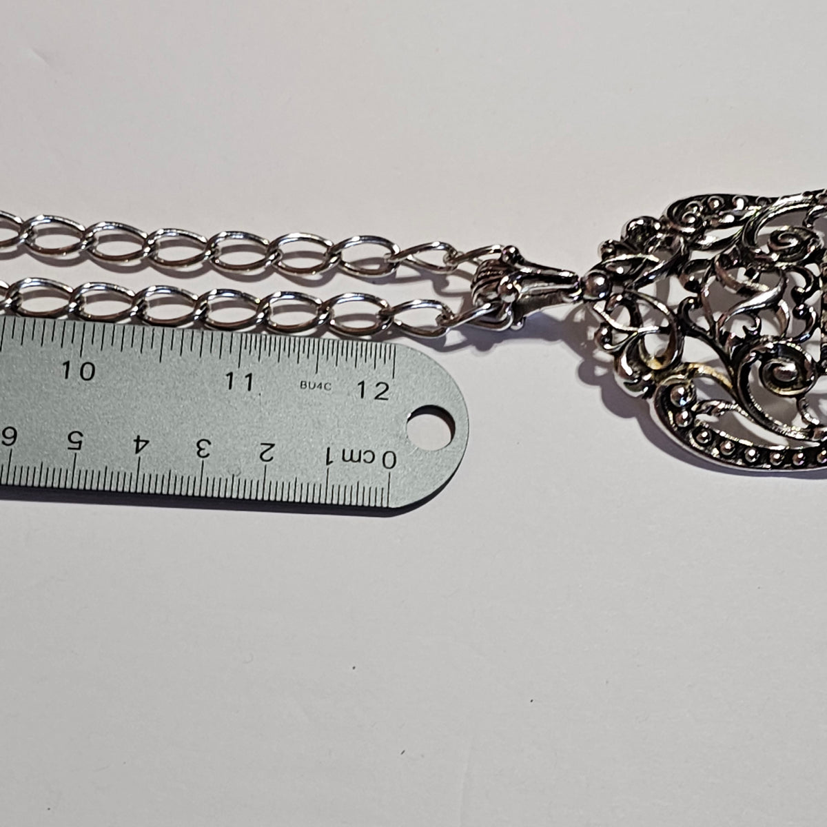 Huge Ornate Design Silver-tone Vintage Avon Pendant Chain Necklace