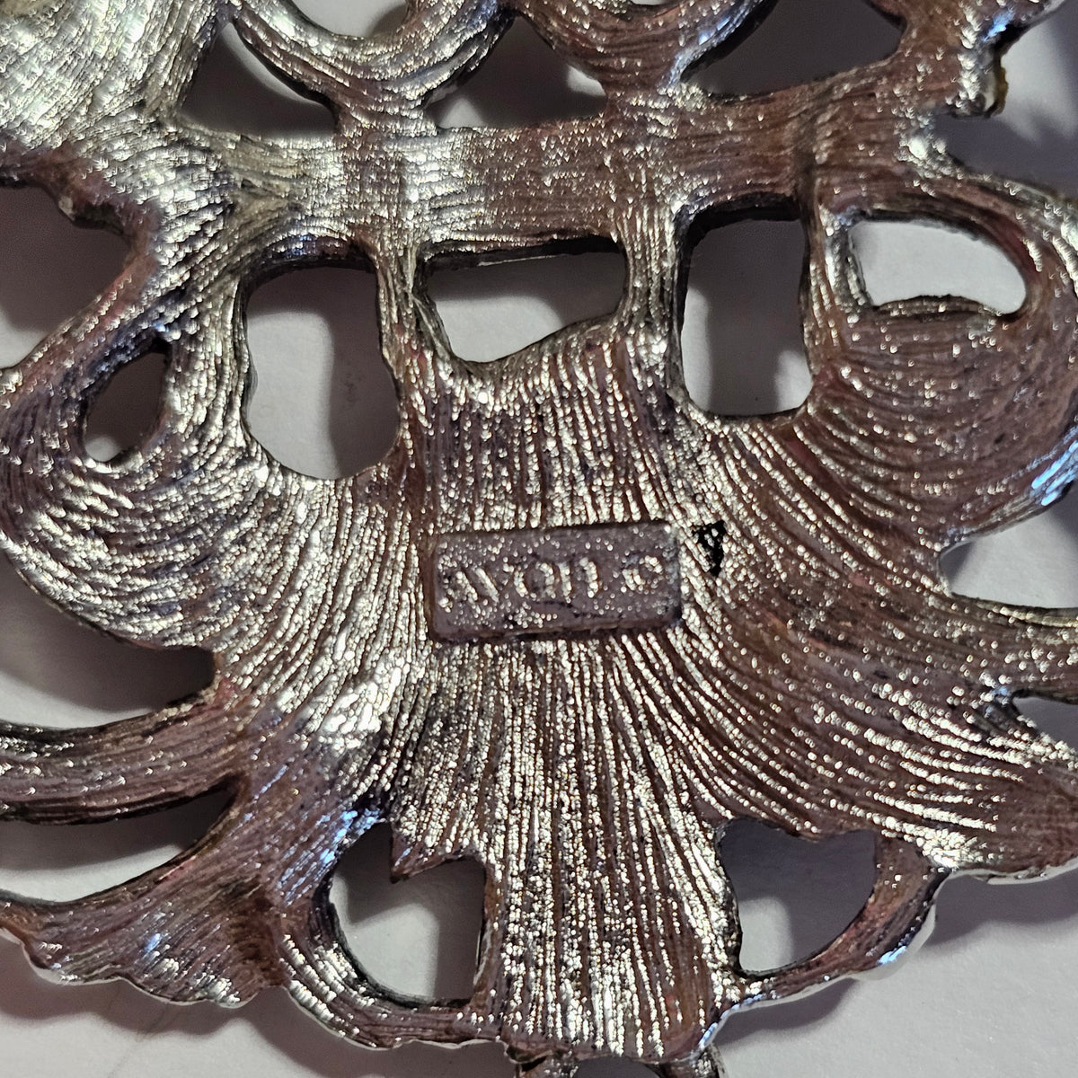 Huge Ornate Design Silver-tone Vintage Avon Pendant Chain Necklace