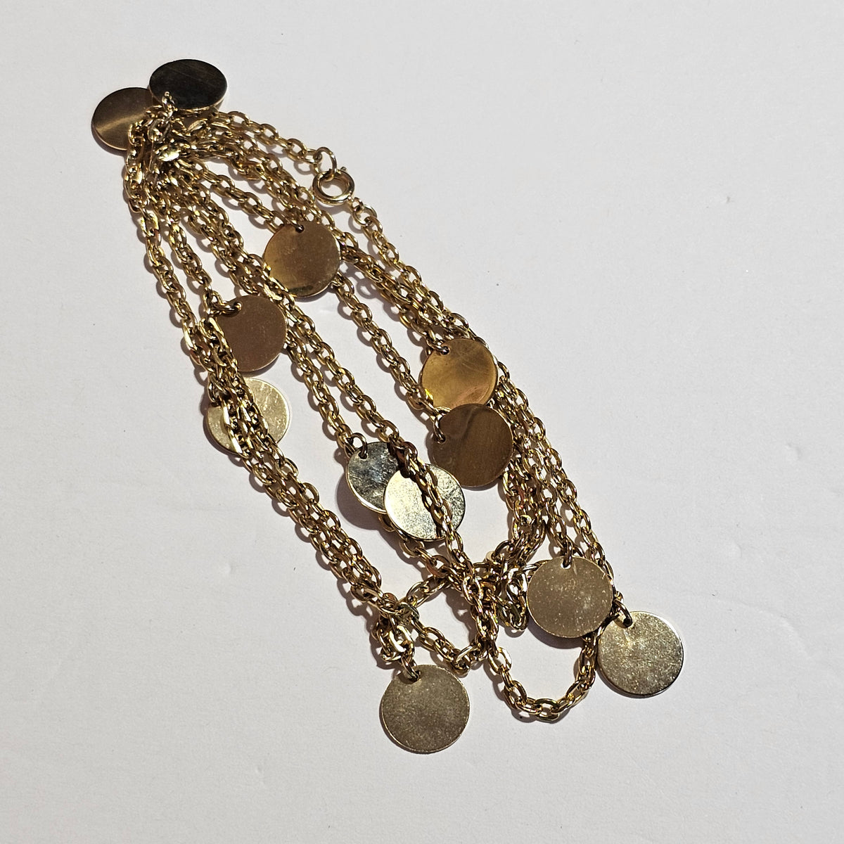 Long Gold-tone Chain Circle Round Disc Statement Station Necklace