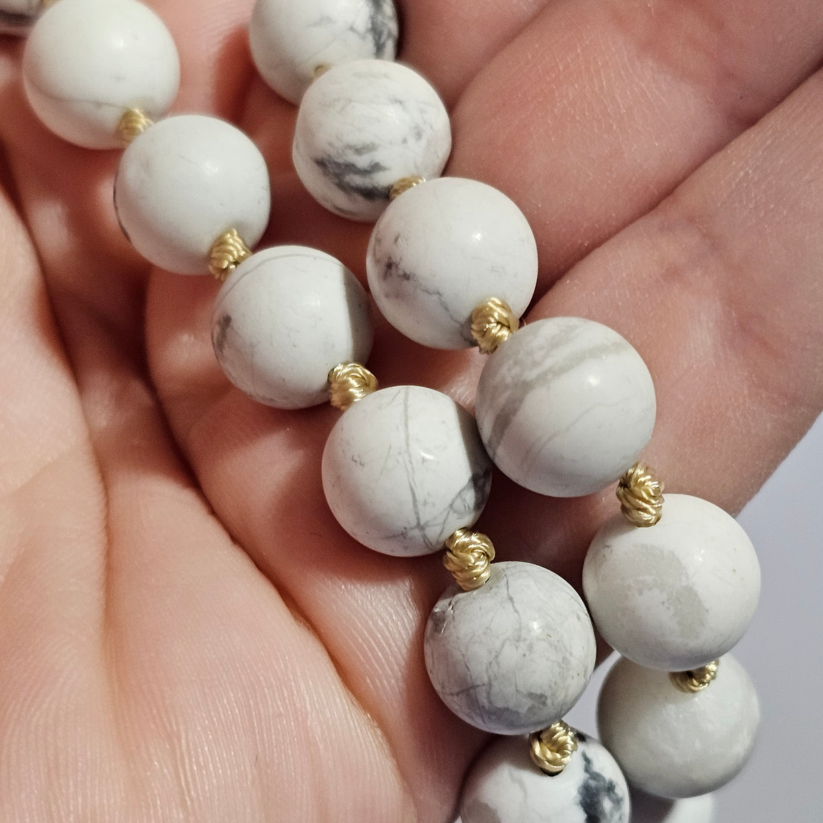 Howlite Round Beaded Gold-Tone Medallion Necklace Bohemian