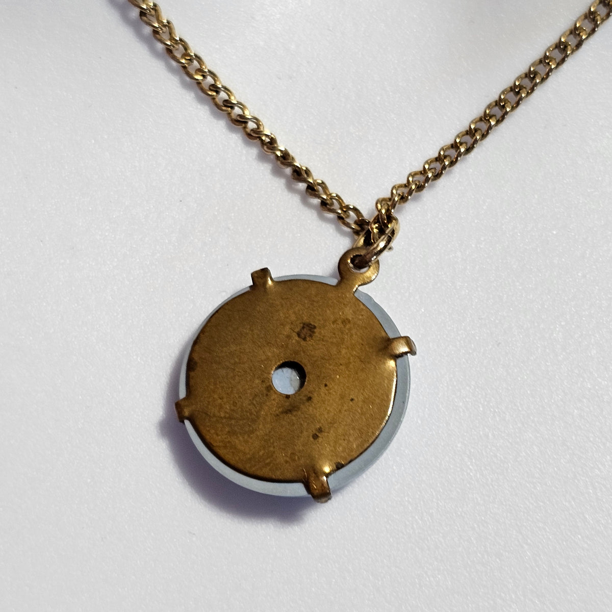 Blue White Wedgewood Style Cameo Set in Brass Pendant Necklace Japan
