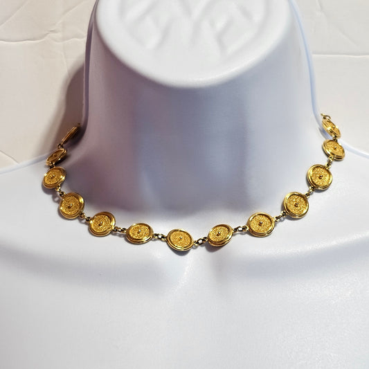 Trifari Round Disc Gold-tone Vintage Station Necklace