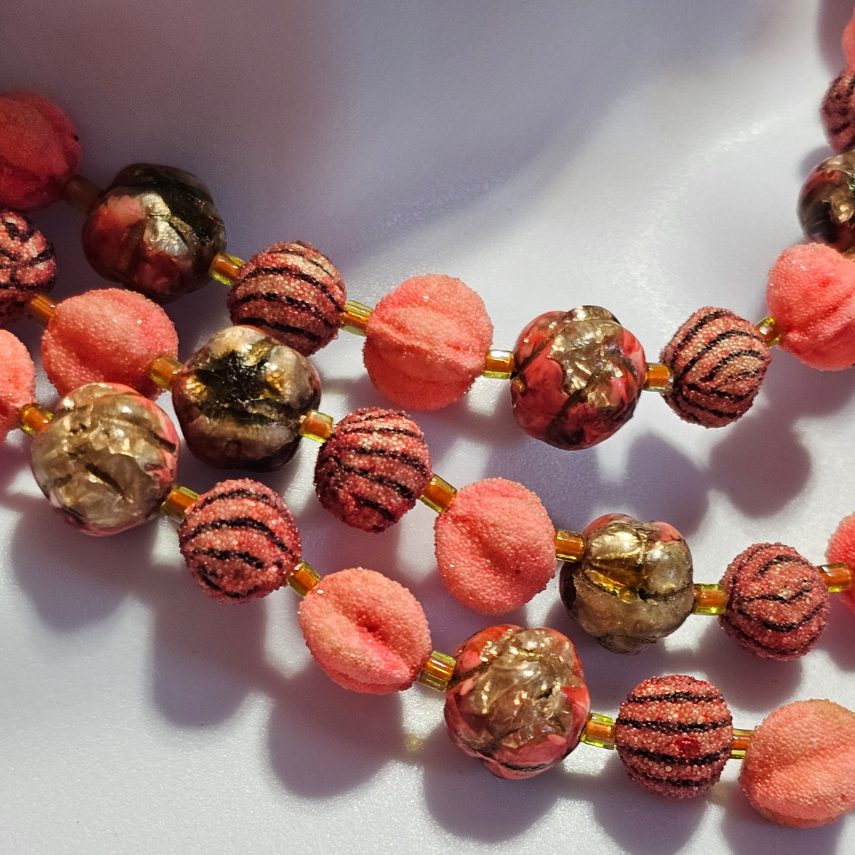 West Germany Vintage Old Plastic Pink Sugar Beaded Multi-strand Necklace