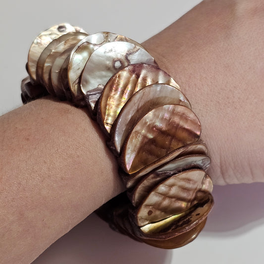 Half Disc Abalone MOP Beaded Stretch Bracelet