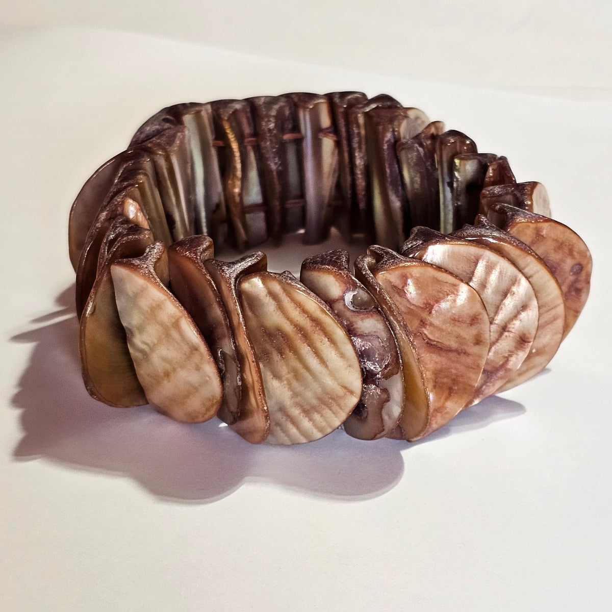 Half Disc Abalone MOP Beaded Stretch Bracelet
