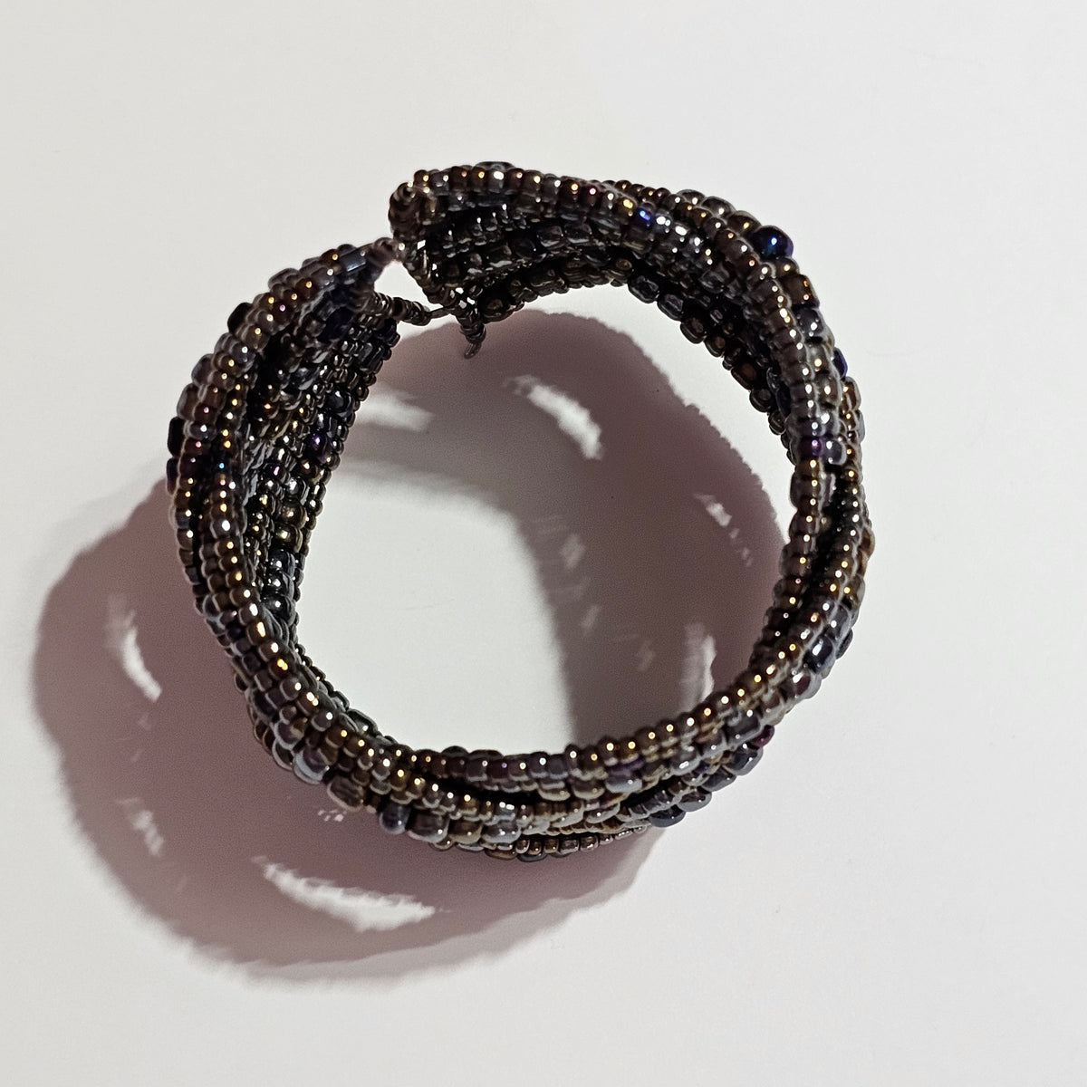 Twisted Dark Multi-Color Beaded Wire Cuff Intertwined Strand Bracelet Cuff