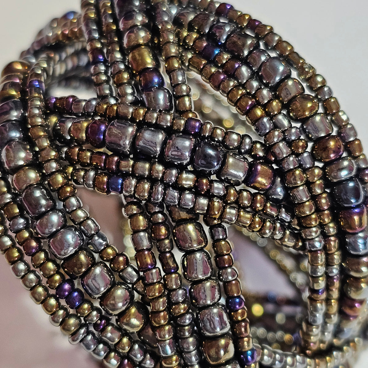 Twisted Dark Multi-Color Beaded Wire Cuff Intertwined Strand Bracelet Cuff