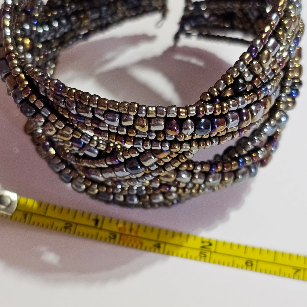Twisted Dark Multi-Color Beaded Wire Cuff Intertwined Strand Bracelet Cuff