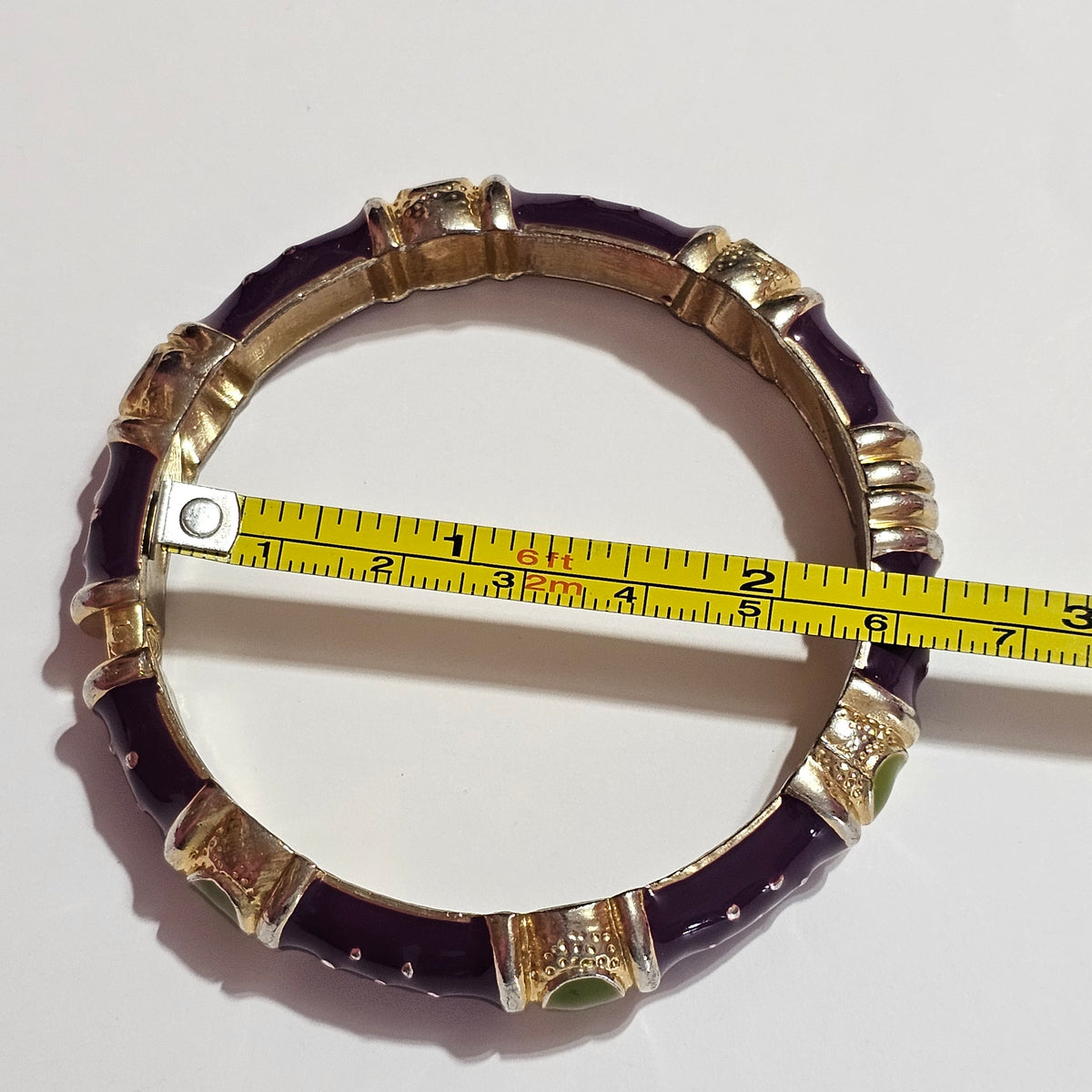 Gold-tone Purple Green Enamel Hinged Bracelet