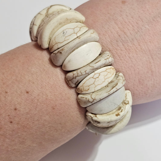 Howlite Natural Stone Beaded Stretch Bracelet Bohemian