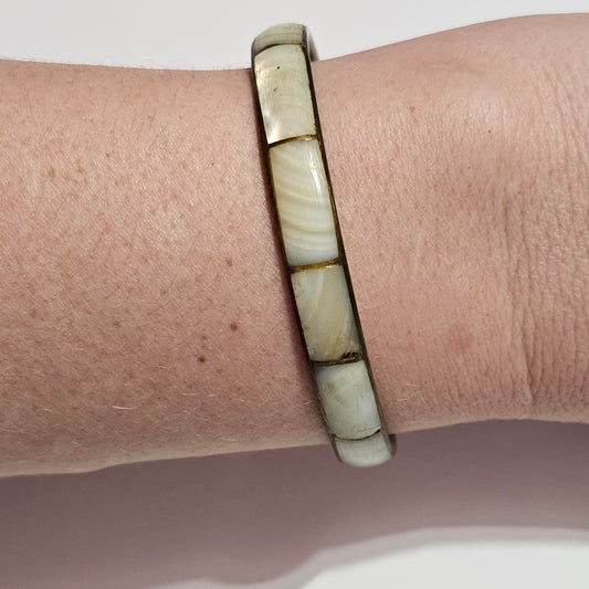 Antique Brass Mother of Pearl Inlay Bangle Bracelet Vintage