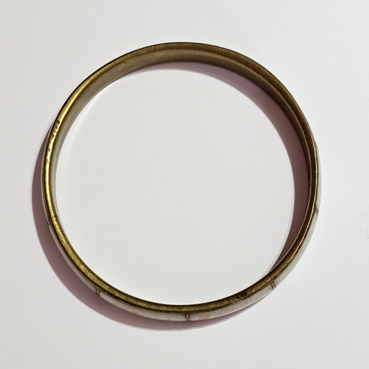 Antique Brass Mother of Pearl Inlay Bangle Bracelet Vintage