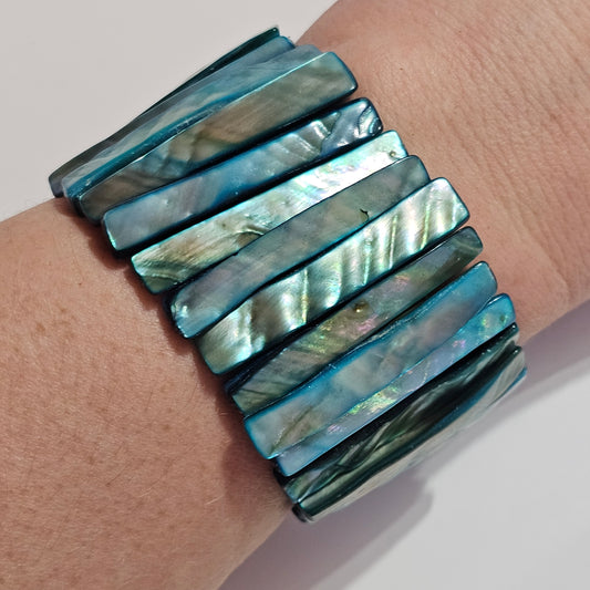 Blue Mother of Pearl Shard Beaded Stretch Bracelet